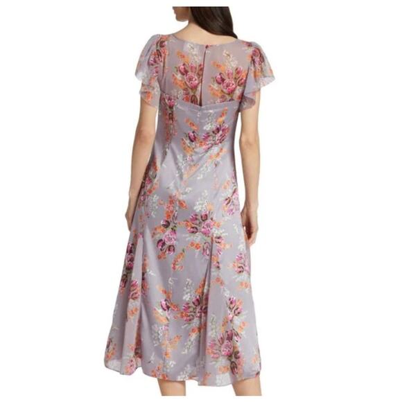 Sz 8 Cinq à Sept Terrence Satin Floral Midi Dress Cocktail Wedding Guest Romance - Picture 2 of 11